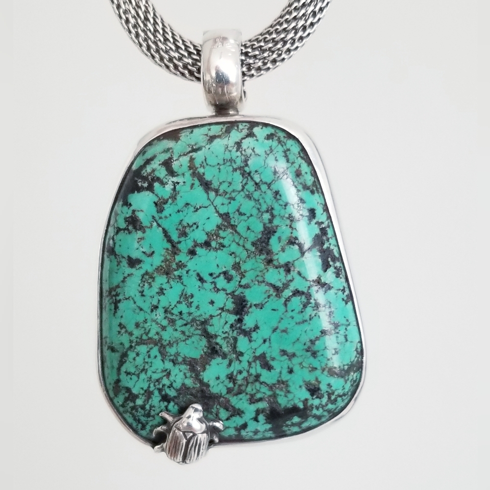 $2195 Stephen Dweck One Of A Kind Turquoise Pendant & Silver Necklace - Picture 10 of 13